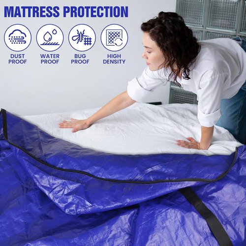 Mattress Bags for Moving - Extra Thick Queen Mattress Cover | Reusable Waterproof Protector with Heavy-Duty Handles (82’’x63’’x15’’)