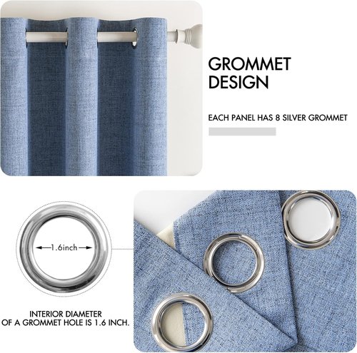 MIULEE Linen Blackout Curtains - 100% Room Darkening Thermal Insulated Grommet Panels | 42" x 84" Stone Blue (2 PCs)