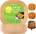 Skiennix Air Fryer Paper Liners - 400 Pcs Unbleached Non-Stick Parchment, 8 Inch Square for 5-8 QT