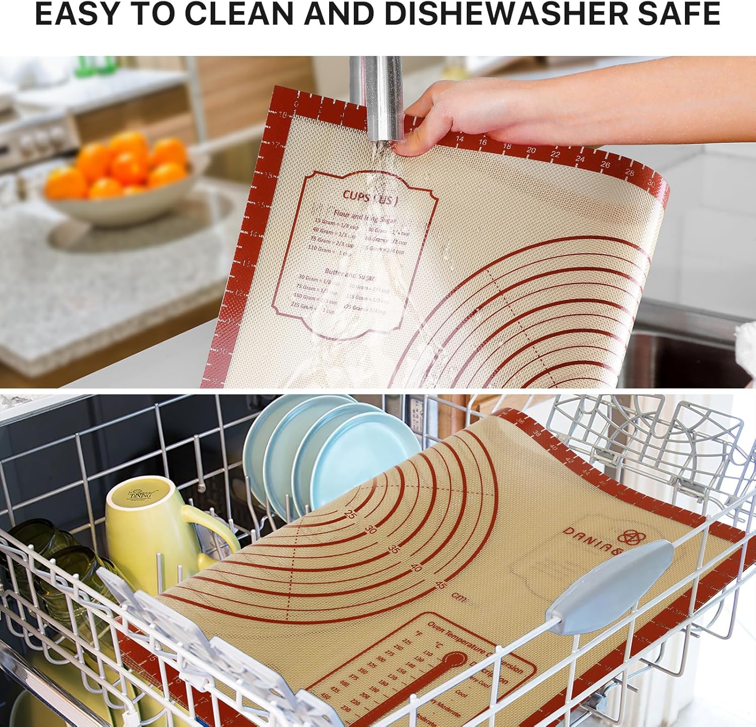 Silicone Baking Mat - Extra Thick Non-Stick Dough Rolling Mat | 36" x 24" with Measurements for Cookies & Pastries