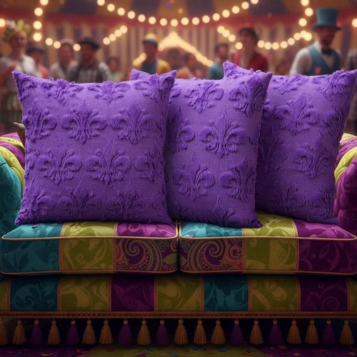 Tegeme Set of 2 Mexican Pillow Cover 18 x 18 Inch Mexican Themed Throw Plush Faux Fur Wool Pillow Case with Purple Fleur De Lis Decor for Home Sofa Couch Bedroom Living Room Cushion Cover