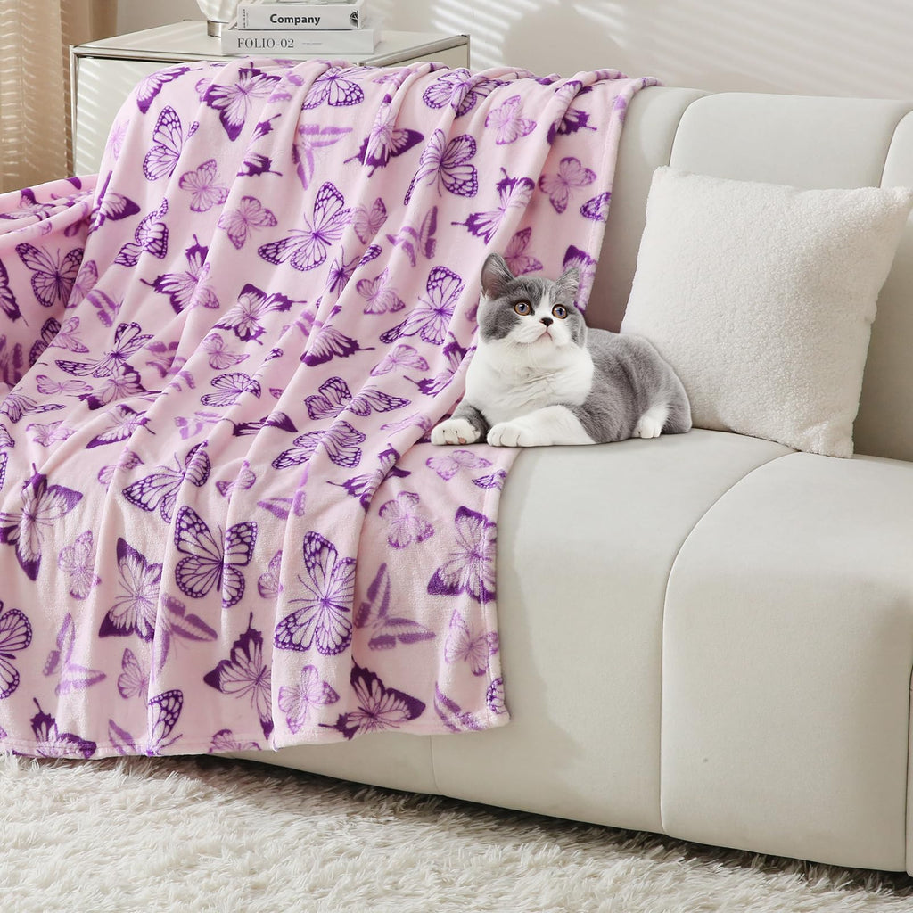 Softan Fleece Blanket - Purple Butterfly Throw Blanket - Fuzzy Lightweight Super Soft Microfiber Flannel Blankets for Couch, Bed, Sofa - Ultra Luxurious Warm and Cozy for All Seasons (60"×80")