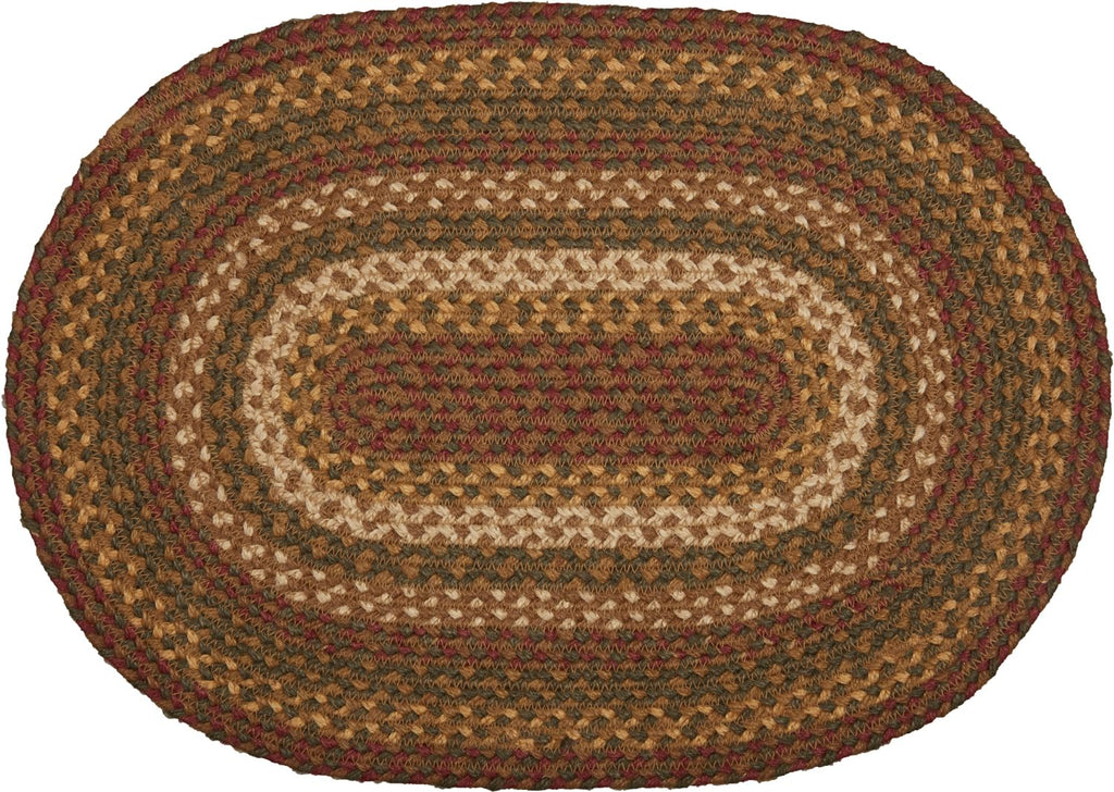 VHC Brands Tea Cabin Rustic Jute Green Textured Striped Oval Kitchen Placemat Set of 6 12"x18"