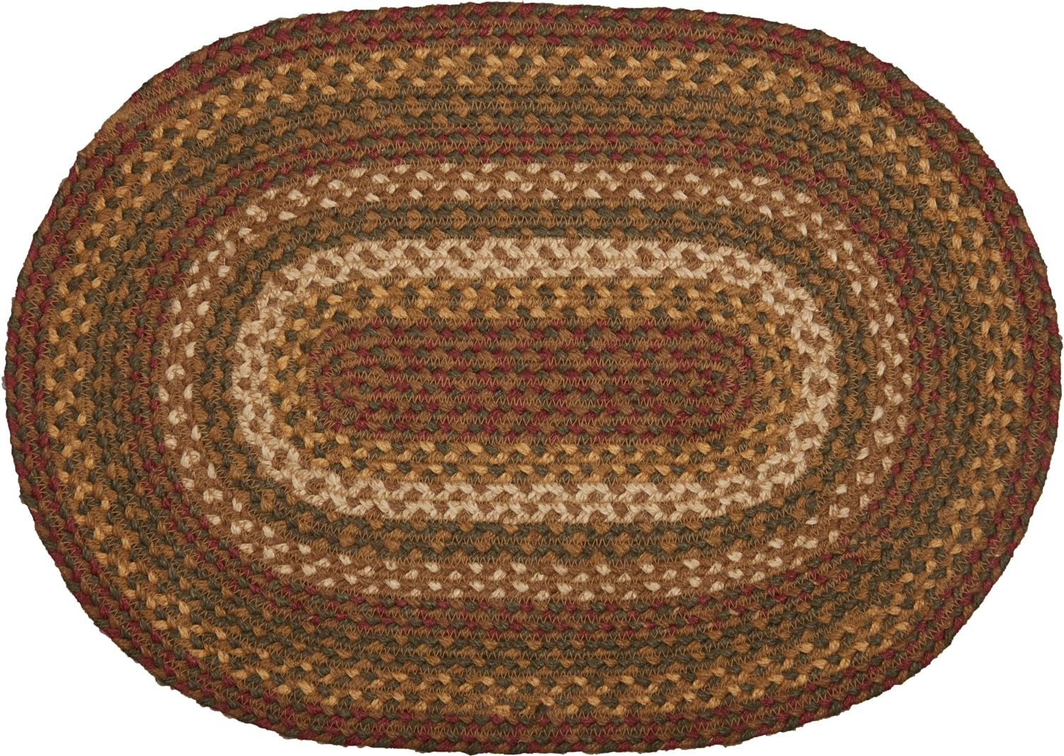 VHC Brands Tea Cabin Rustic Jute Green Textured Striped Oval Kitchen Placemat Set of 6 12"x18"