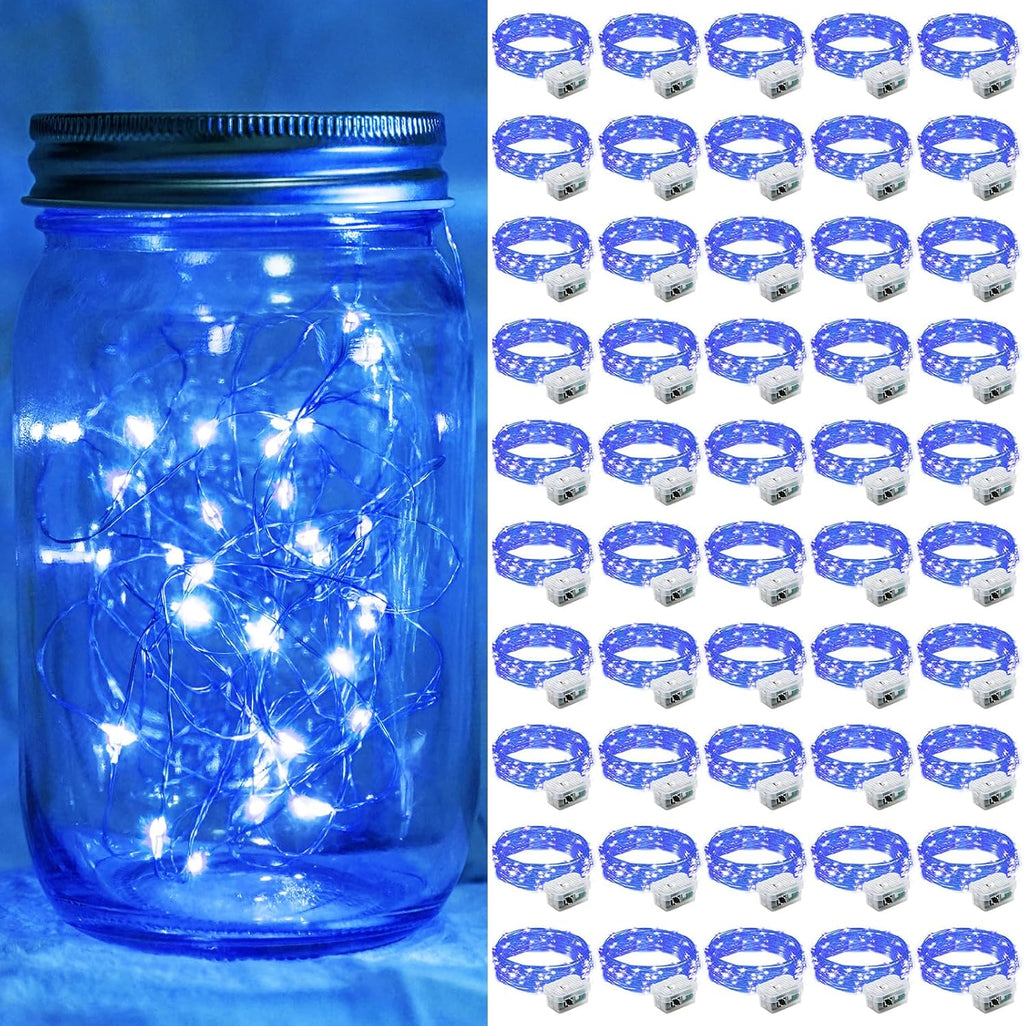 Blue Fairy Lights by [Brand Name] - 50 Pack 7Ft 20 LED Twinkle String Lights | Battery Operated & Waterproof for Weddings, Parties, and Holidays