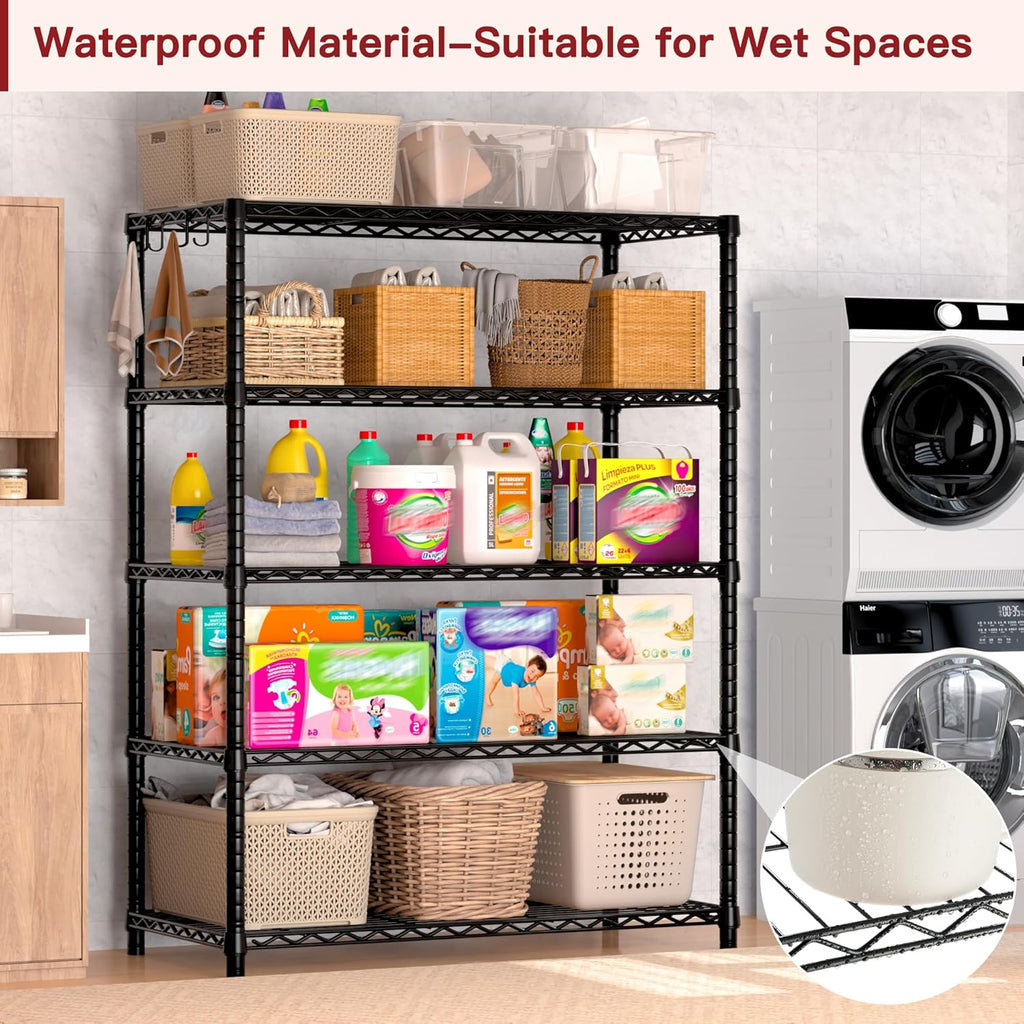 PrimeZone Wire Metal Storage Shelves - Heavy Duty 5-Tier Adjustable Garage Organizer Rack | NSF-Certified, 35.5" W x 14" D x 72" H, Black