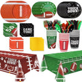HOWAF 169pcs Football Party Supplies Kit, Football Plates Disposable Dinnerware Touchdown Napkins Plates Tablecloth Cups Knives Forks Spoons for Football Birthday Football Decorations Party Serve 24