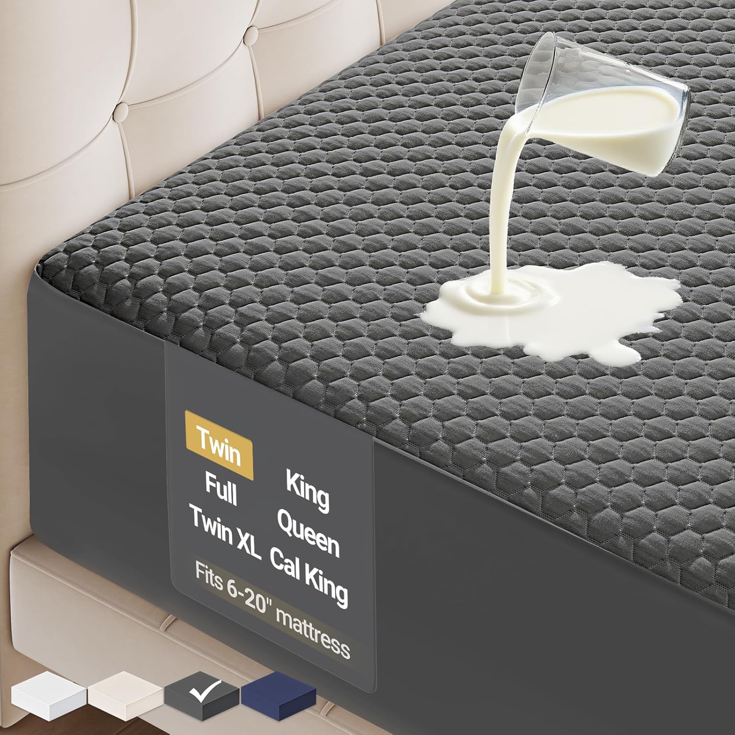 OhGeni 100% Waterproof Mattress Protector - Twin Gray, Deep Pocket, Cooling & Breathable Design