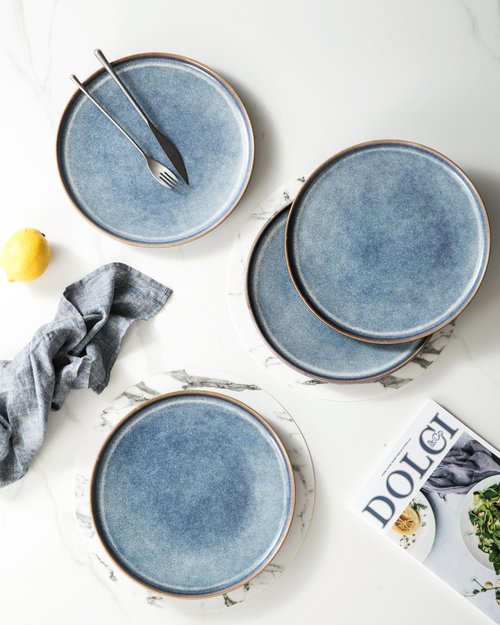 UNICASA 11 Inch Ceramic Dinner Plates Set of 4 – Large Blue Plates for Dinner, Salad, Dessert & Pasta, Durable Serving Dishes, Microwave & Dishwasher Safe
