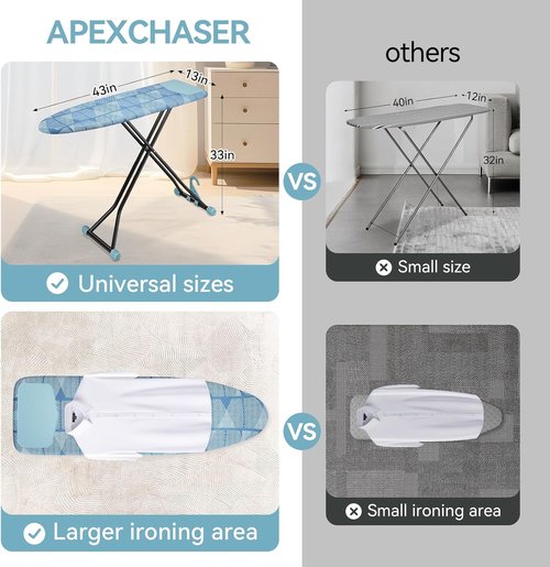 APEXCHASER Ironing Board - Compact Space-Saving Design with Iron Rest - Height Adjustable 13x43 Blue