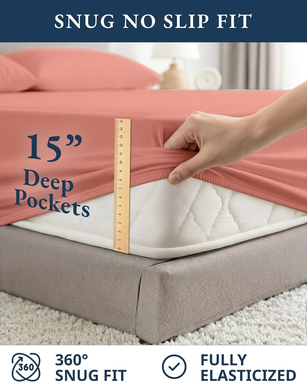 **LANE LINEN 100% Organic Cotton King Sheet Set - Fully Elasticized, Fade Resistant & Naturally Cooling - Rose Dawn**