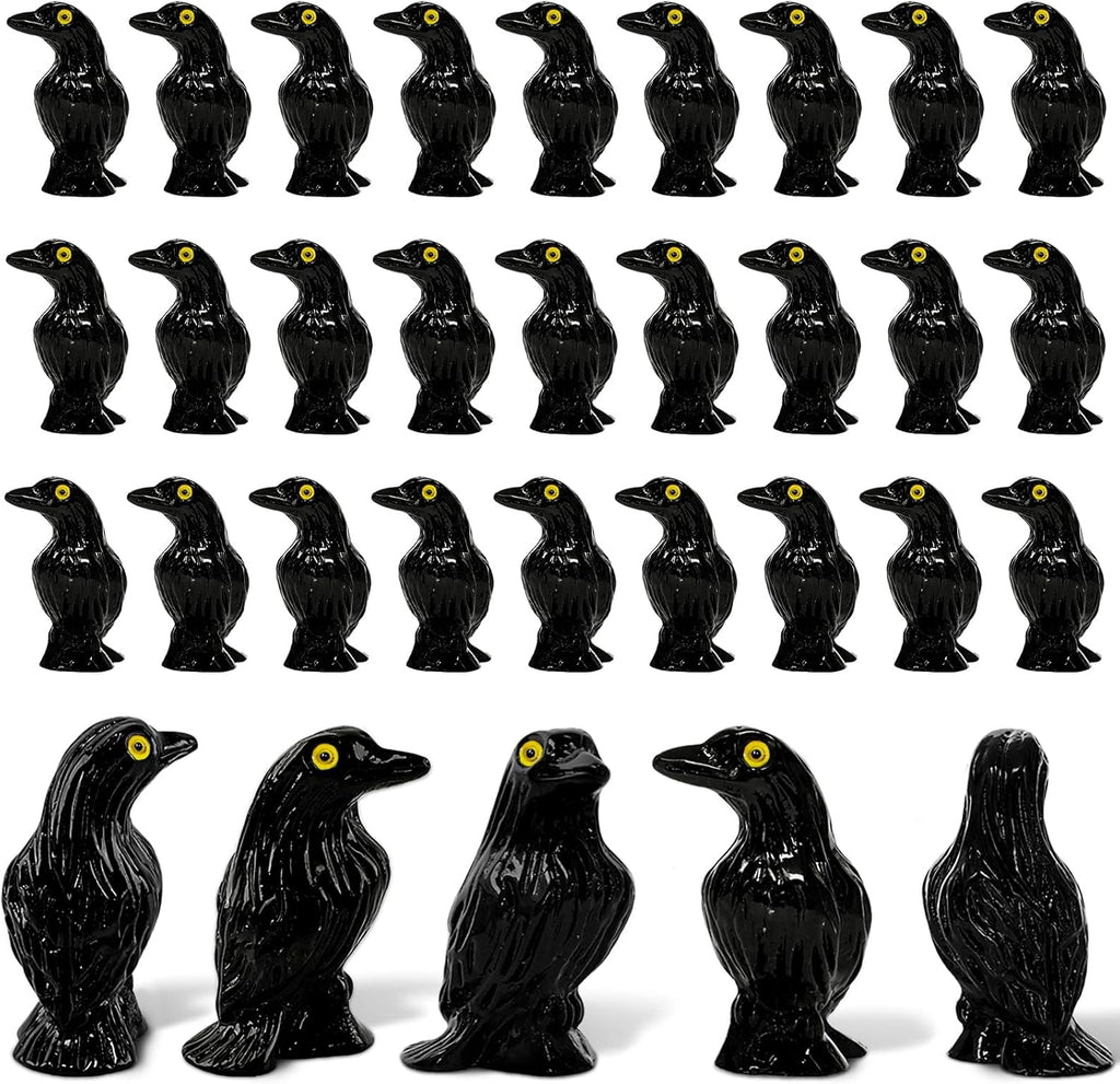 Skiennix Miniature Crows Figures - 36pcs Tiny Black Raven Figurines for Halloween Decor & Cupcake Toppers