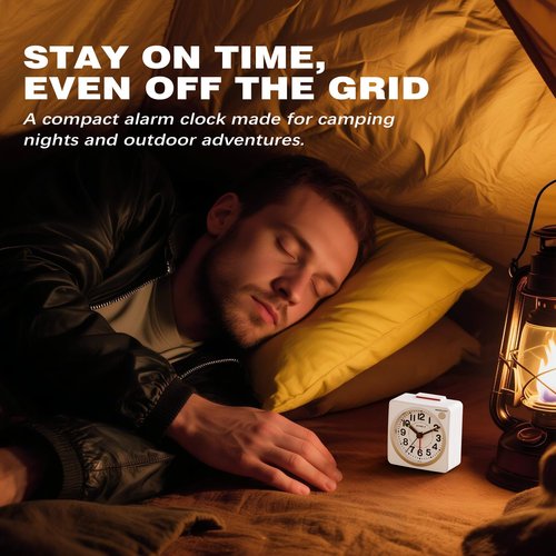 AYRELY® 2.6" × 1.4" Ultra Small Battery Operated Analog Travel Alarm Clock, Silent Non-Ticking with Snooze and Light, Retro Bedside Table Clock for Bedroom, Easy Top Alarm Switch (White)