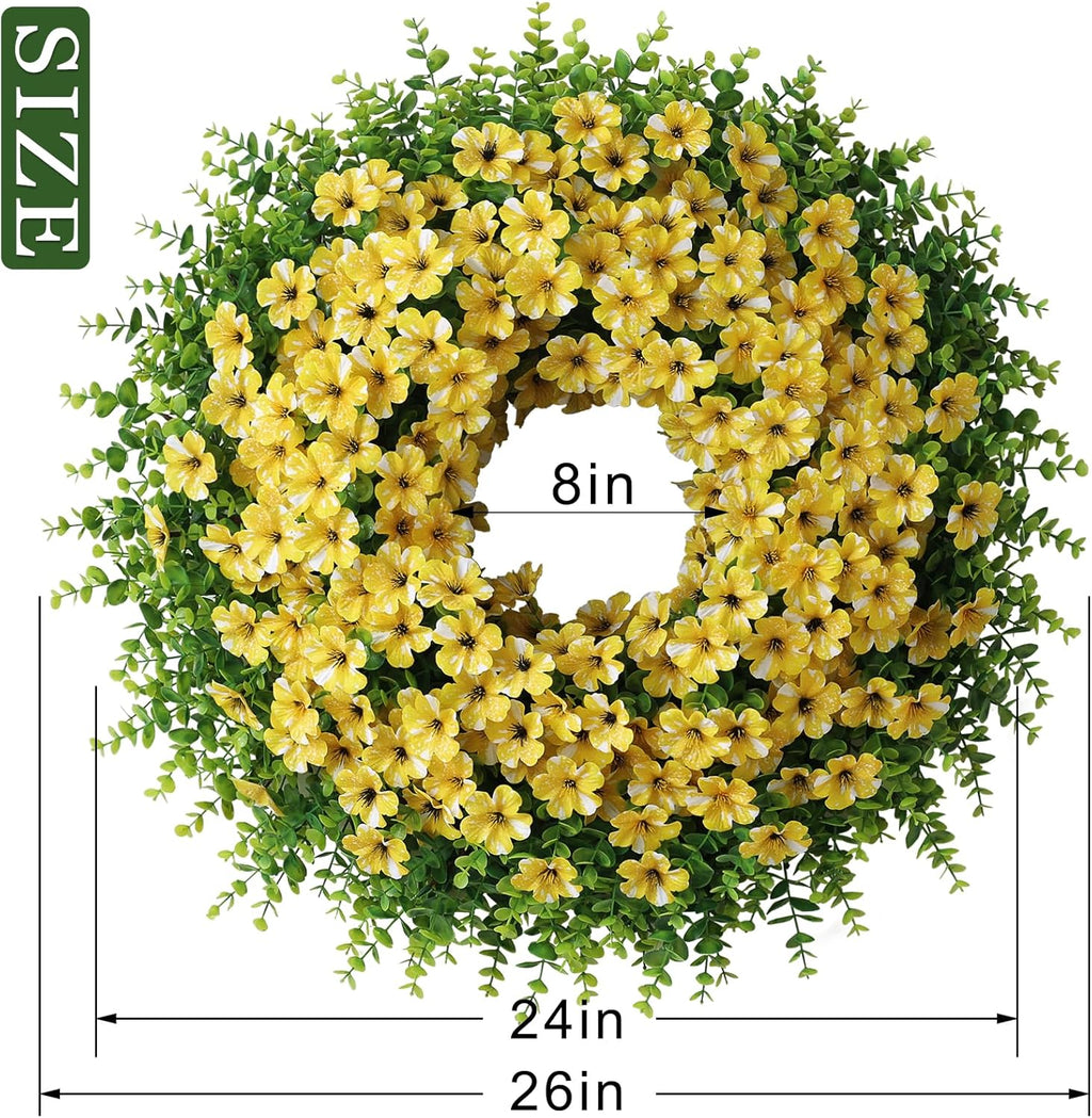 Regine Switzerland 26" Artificial Flower & Eucalyptus Wreath - Faux Morning Glory & Eucalyptus for Spring/Summer Decor