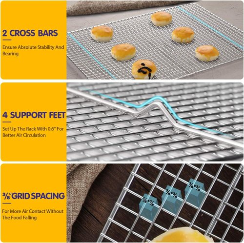 Hiware Cooling Racks for Baking - 2-Pack Stainless Steel Wire | 10" x 15" Oven Safe Cookie Rack