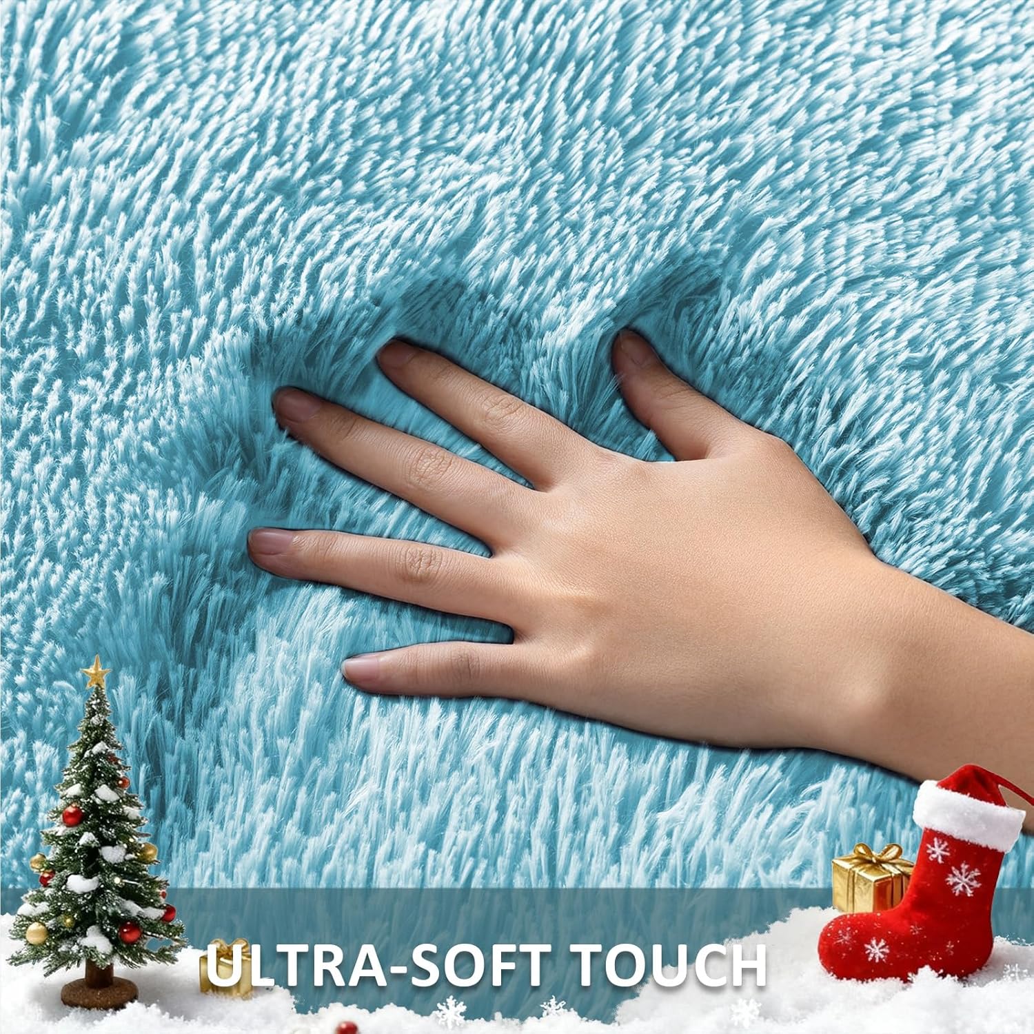 Ophanie Round Rug - Fluffy Light Blue Circle Area Rug for Kids & Teens | 4Ft Plush Shag Carpet