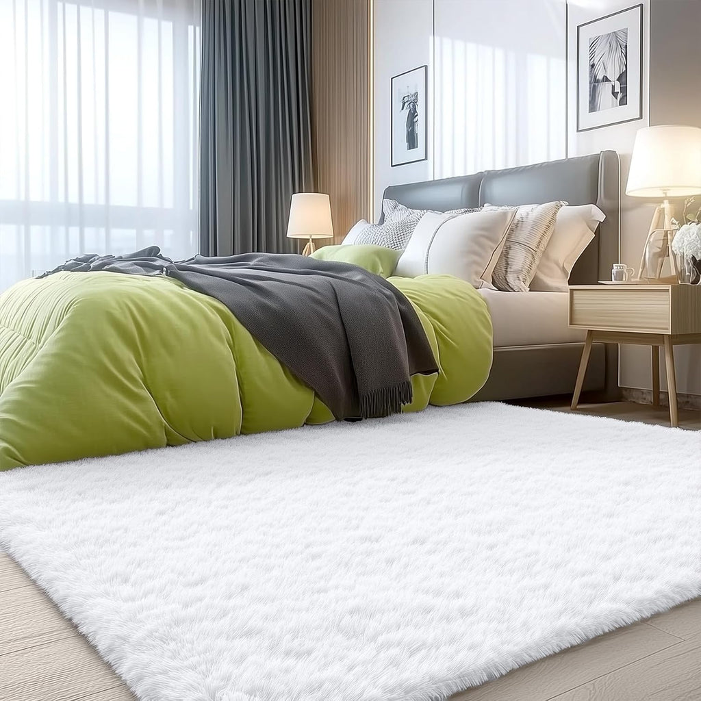 OLANLY Accent Rug - Soft Fluffy Shaggy Area Rug for Bedroom & Living Room | Machine Washable, White