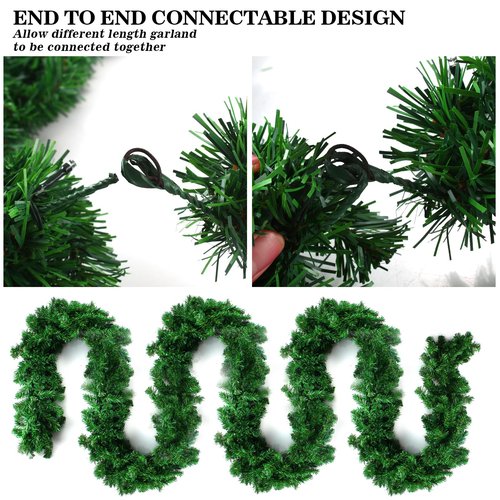 10FT Pre-lit Christmas Garland with 50 LED Lights, Battery Operated with Timer, Lush Artificial Xmas Greenery for Indoor & Outdoor Holiday Decoration, Green