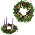 Norfolk Pine Advent Wreath - Purple Berries & Pinecones | Elegant Holiday Centerpiece Decor