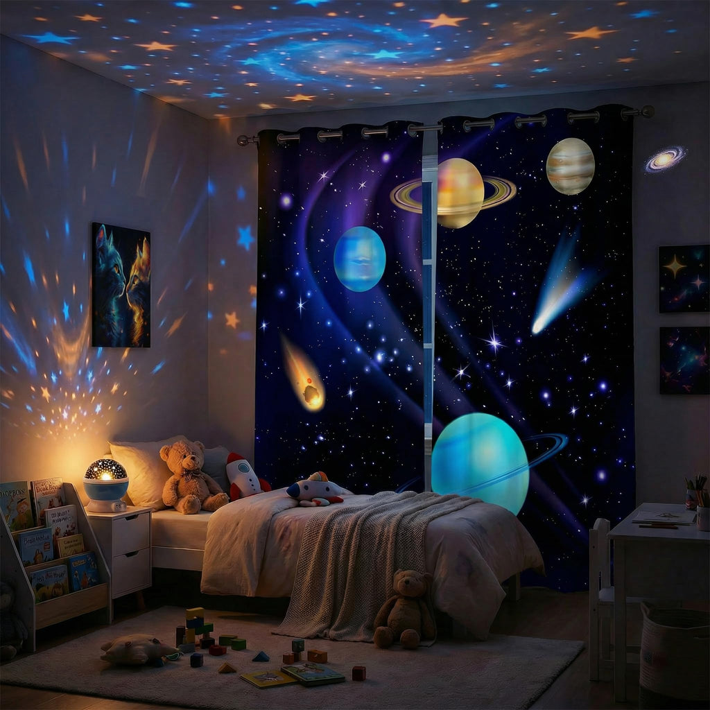 terxgrl Space Curtains for Boys Room, Galaxy Outer Space Blackout Window Curtains, Solar System Planets Darkening Drapes for Kids Bedroom Playroom, 72 x 63 Inch