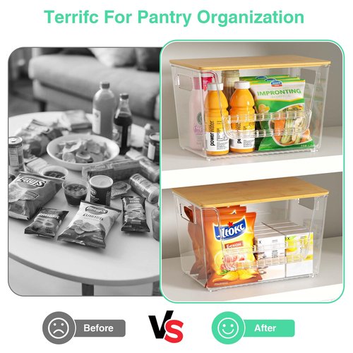 Wrrlors 2 Set Pantry Organizers,Stackable Potato and Onion Storage Bins with Bamboo Lids,Trash Bag Dispenser for 4-13 Gal Bags,kitchen Countertop Organizer for Produce or Snacks