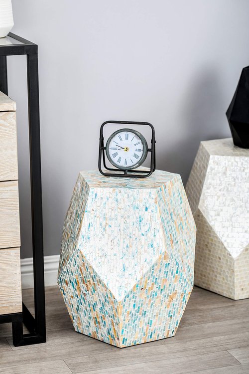 Deco 79 Mother of Pearl Shell Handmade Side End Accent Table End Table, Side Table 16" x 16" x 19", Multi Colored