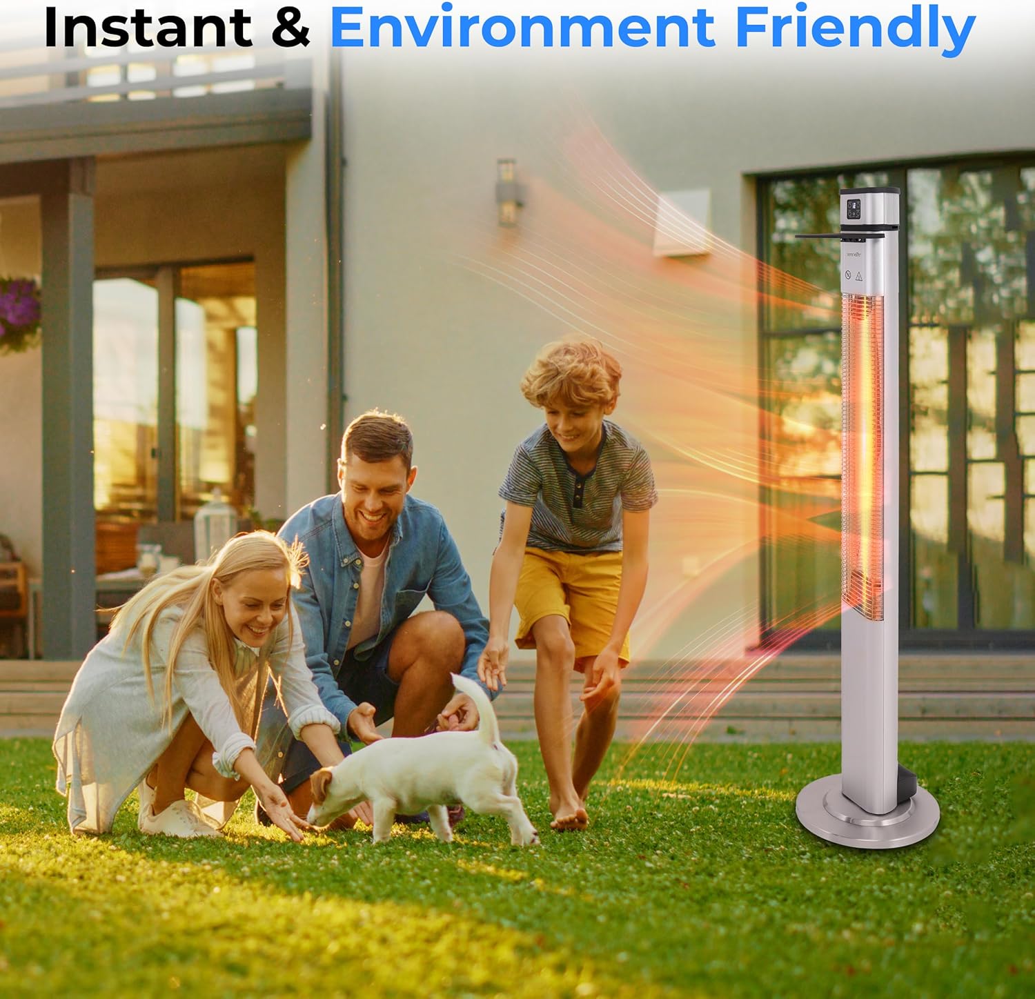 SereneLife Infrared Patio Heater - 1500W Electric Indoor/Outdoor Heater with Remote Control | Portable Silver Design for Patios, Backyards, and Garages