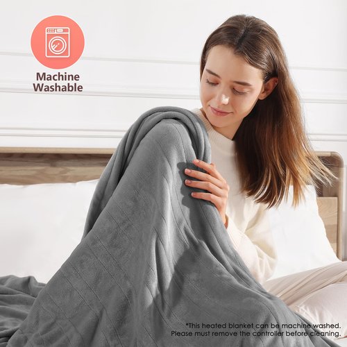 Electric Blanket Queen Heated Blanket Queen Size 84''X 90'' Soft Cozy Flannel with Dual Controller Heating Blanket of 5 Heating Level & 10 Hour Auto Off, ETL & FCC Certified, Machine Washable
