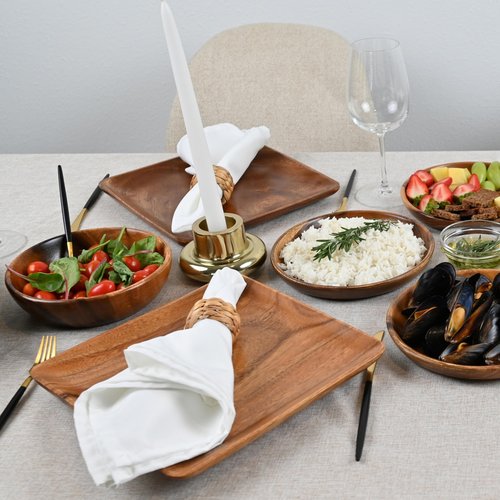 WRIGHTMART Wooden Plates Set of 4 – 12” Square Acacia Wood Dinner Plates & Wooden Charger Plates, Large Wood Chargers for Charcuterie, Steak, Entertaining & Holiday Table Settings