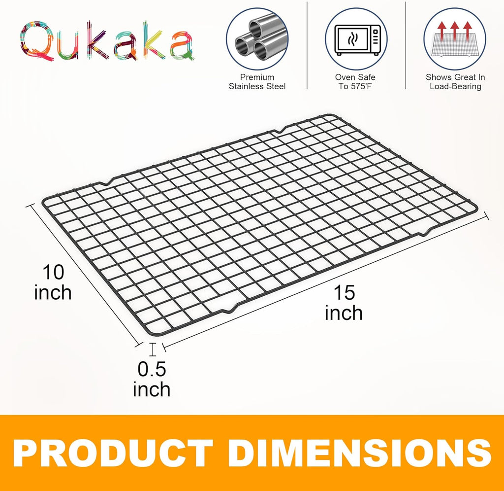 Skiennix 2PCS Cooling Racks - Heavy Duty Stainless Steel Wire for Baking & Grilling | 10" x 15" - Oven & Dishwasher Safe (Black)
