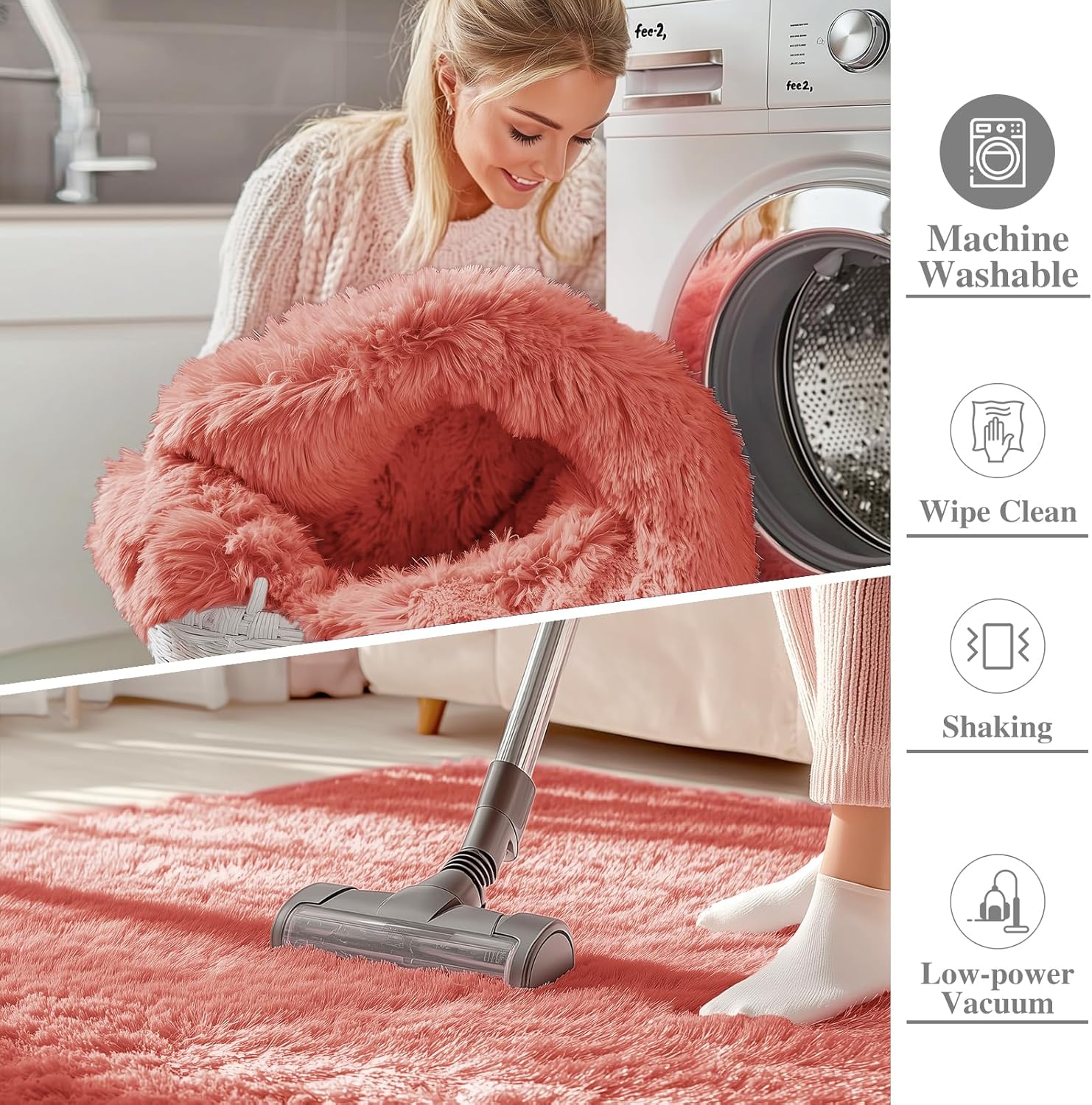 OLANLY Machine Washable Runner Rugs - Soft Fluffy Shaggy Design for Bedroom & Hallway | Rust Red