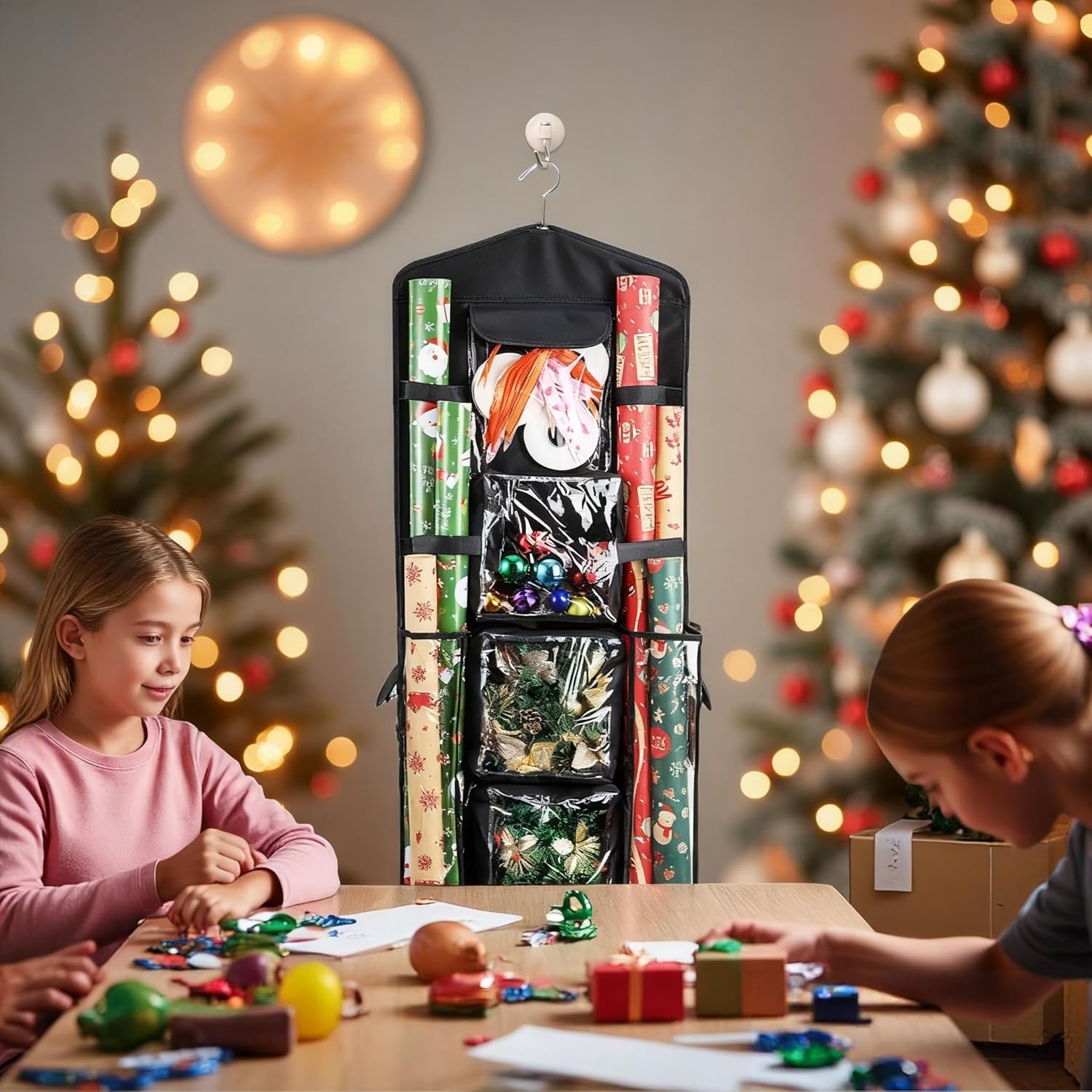 Skiennix Wrapping Paper Storage Organizer - Double-Sided Gift Wrap Holder with 360° Rotation | Ideal for Craft Supplies and Accessories