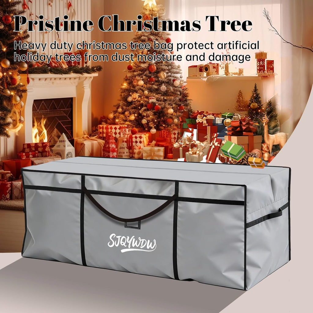Skiennix Christmas Tree Storage Bag - 9 Ft Heavy Duty 600D Oxford Cloth with Double Zippers & Mesh Bags | Gray
