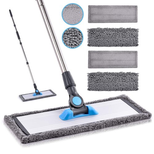 MANGOTIME Microfiber Dust Mop for Hardwood Floors - Dry Floor Cleaning for Wood, Tile, Vinyl, Laminate - Wet Flat Mop With 4 Washable Reusable Pads and Aluminum Head