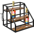 Homedawn Coffee Syrup Rack Organizer, Spice Racks, Syrup Bottle Holder Stand for Coffee Bar, 3-Tier 12 Bottles Storage Shelves for Syrup, Wine, Dressing for Kitchen Countertop, Rustic Brown & Black