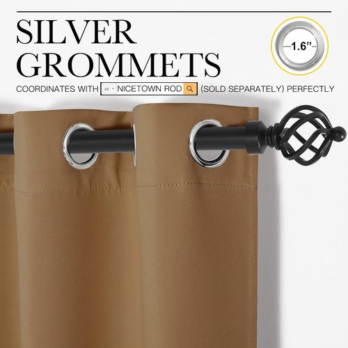 NICETOWN Blackout Curtains - 108 Inch Length, Noise Reducing, 2 Panels in Gold Brown | W55 x L108 for Luxury Decor