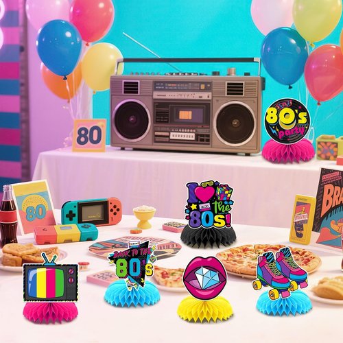 DTOFOOT 10 Pcs 80s Party Decorations, 1980s Table Honeycomb Centerpieces Back to the 80s Decor for Retro Party Photo Props Birthday Wedding Anniversary Favors Supplies