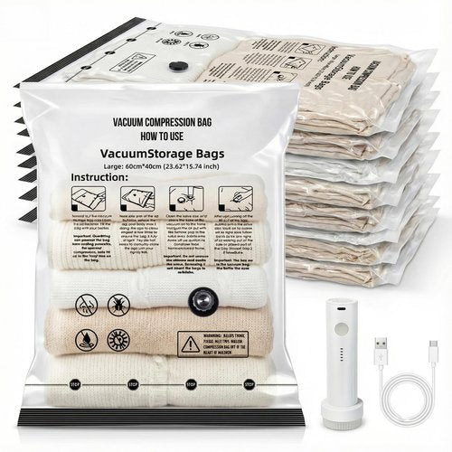 Yobobo Vacuum Seal Bags for Clothing: 9 Pack Small Travel Vacuum Bags for Luggage with Rechargeable Electric Pump - Space Saver for Carry-On Packing