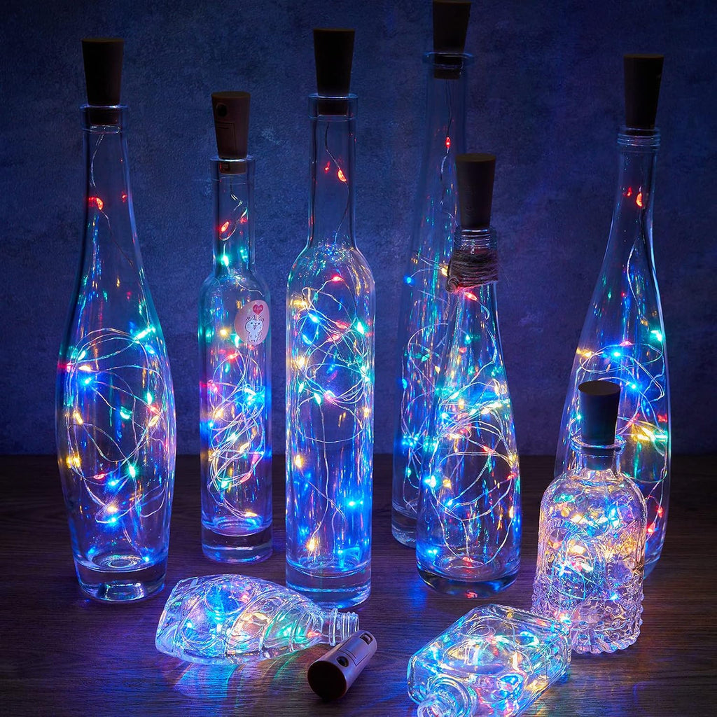 Skiennix Wine Bottle Lights - 10 Pack 20 LED Waterproof Cork Twinkle Lights | Silver Wire Mini Fairy Lights for DIY Party Décor