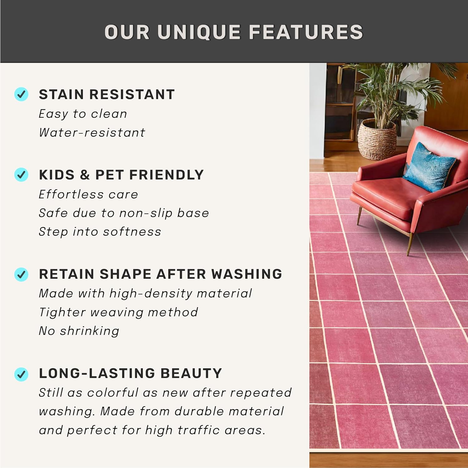 Skiennix Mid Century Modern Ombre Rug - Colorful 6x9 Washable Area Rug for Living Room & Nursery