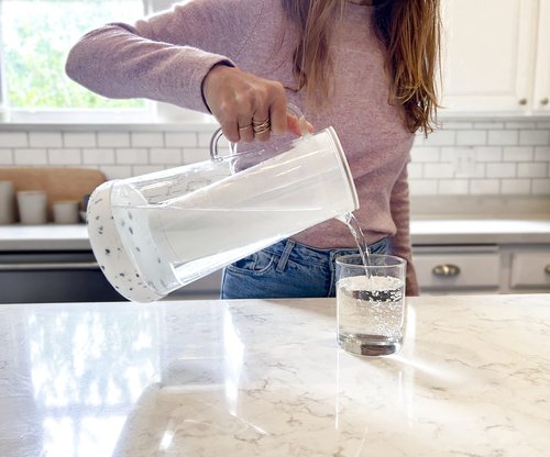 LifeStraw Home– Water Filter Pitcher, 7-Cup, Glass with Silicone Base, Terrazzo, for Everyday Protection Against Bacteria, Parasites, Microplastics, Lead, Mercury, PFAS and a Variety of Chemicals