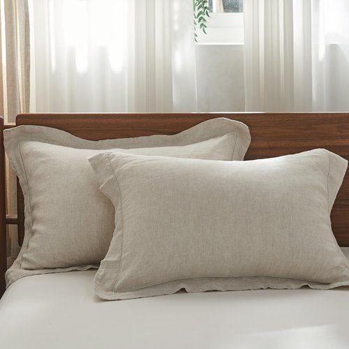 Simple&Opulence 100% French Linen Pillowcases with Embroidery – Pack of 2, Washed Solid Color Natural Flax, Soft & Breathable - Linen, 20'' x 26''