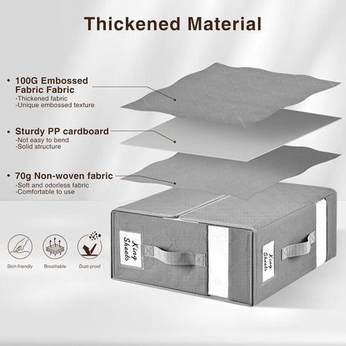 Homsorout Bed Sheet Organizers - Foldable Linen Storage with Window & Labels | XL Grey 6-Pack for Bedding