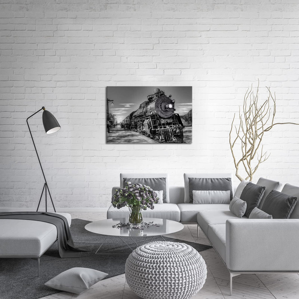 DuoBaorom Black and White Wall Art 24x36 inches Vintage Steam Trains Picture