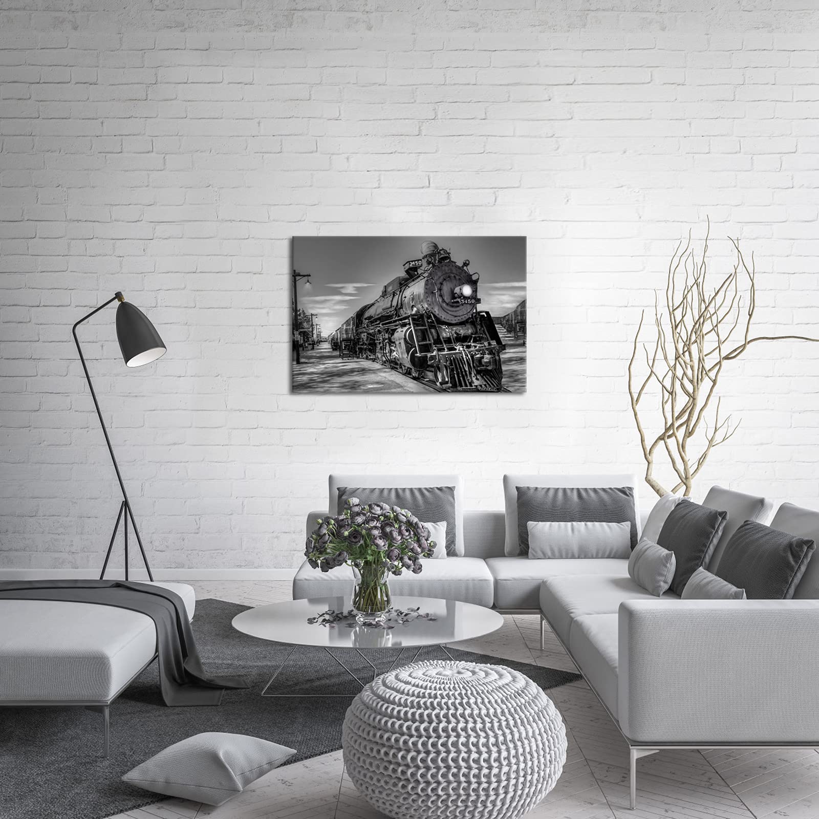 DuoBaorom Black and White Wall Art 24x36 inches Vintage Steam Trains Picture