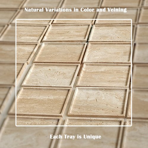 OAIQNUJ Travertine Stone Tray for Coffee Table, 12 x 8 inch Rectangle Marble Vanity Tray for Bathroom Countertop, Decorative Dish for Perfume Jewelry (Beige Travertine)