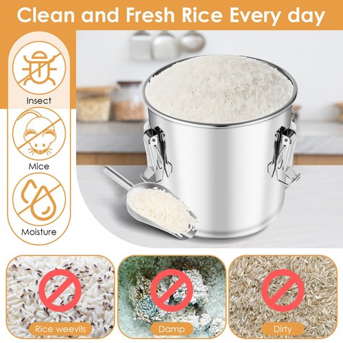 Yoziyaxo Stainless Steel Containers with Lids,20 lbs Large Capacity Food Storage Containers for Rice Flour Sugar Grain Coffee Bean,Airtight Canister for Kitchen & Pantry Organization