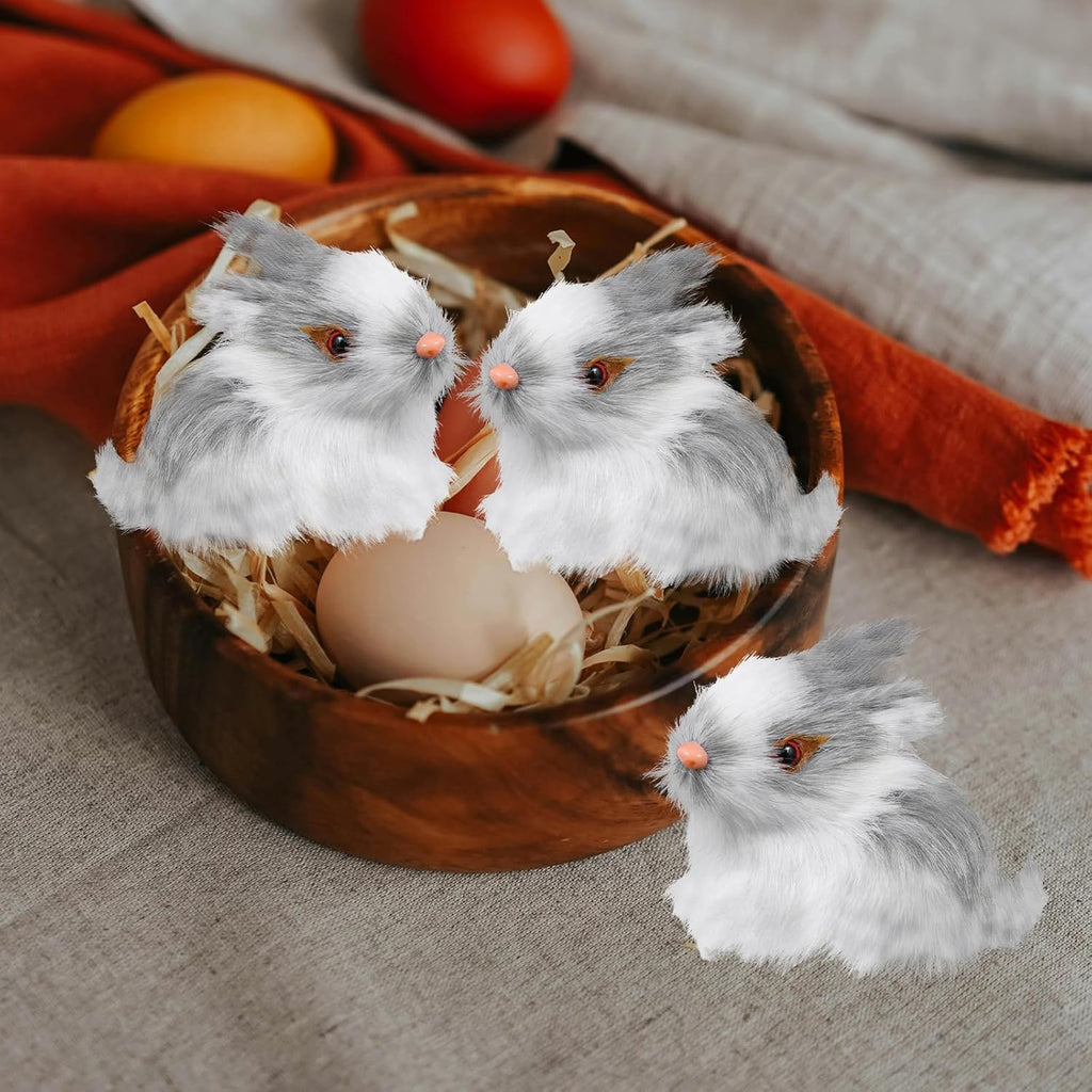 VICASKY Realistic Mini Easter Rabbit Figurines - 4pcs Lifelike Furry Bunny Decorations for Baskets & Parties