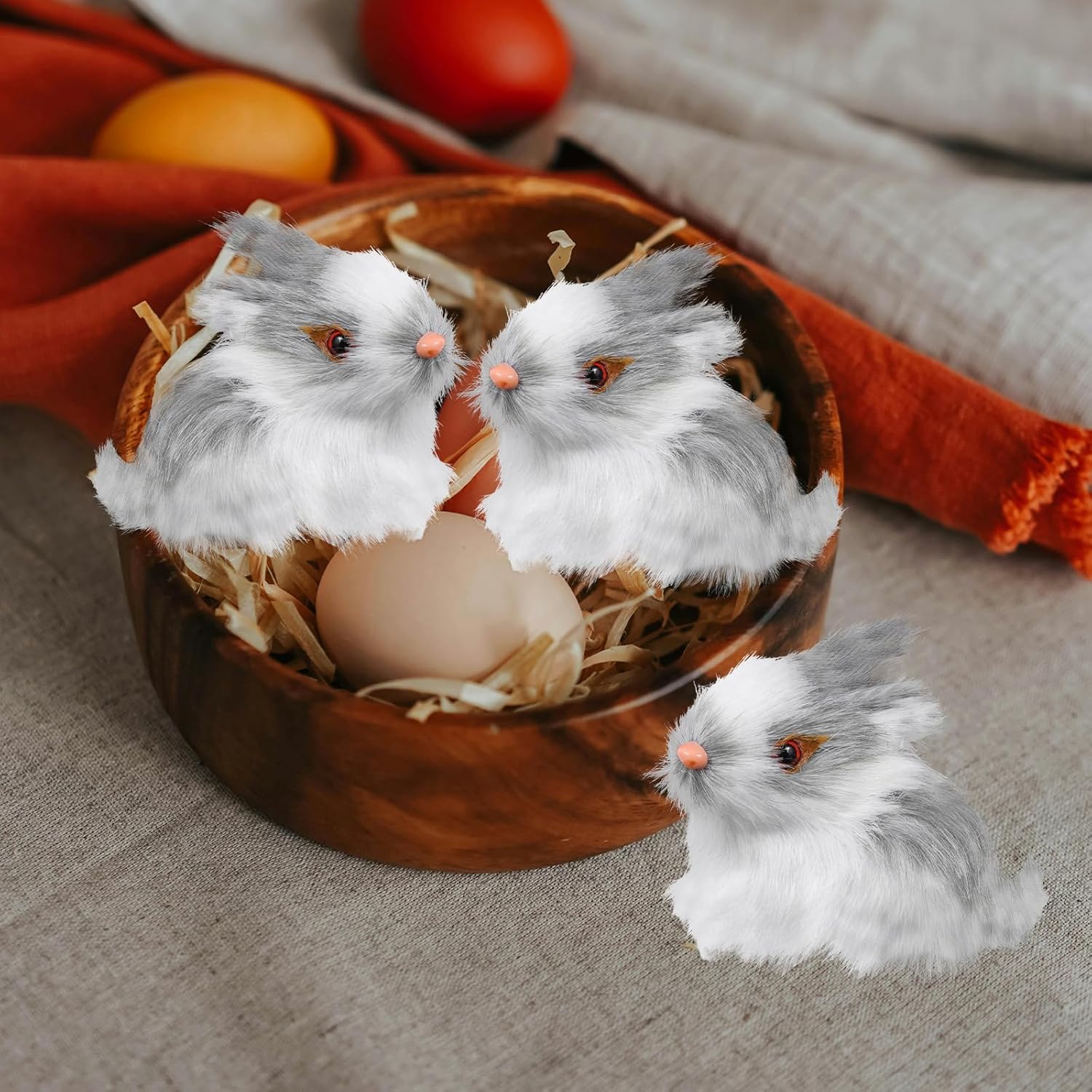 VICASKY Realistic Mini Easter Rabbit Figurines - 4pcs Lifelike Furry Bunny Decorations for Baskets & Parties
