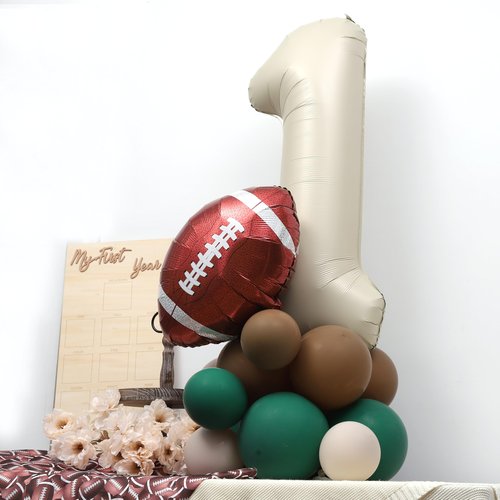 First Year Down DIY Kit - American Football Balloon Tower Decorations, Sports Theme 1st Birthday Centerpiece with Touchdown Number Balloons